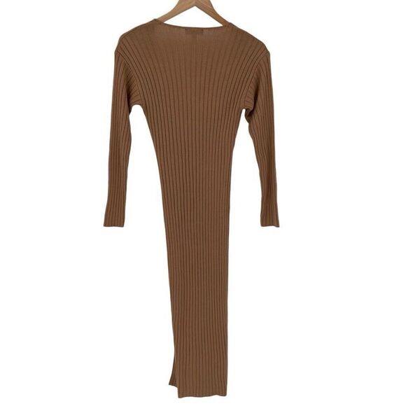 ASOS Design Knit Rib Midi Dress Faux Wrap Long Sleeve Stretchy Women US 4 Tan - Picture 5 of 9